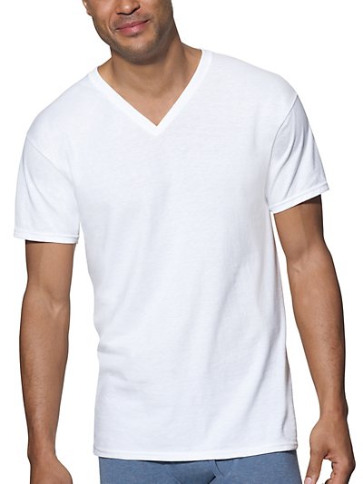 Hanes Mens Tagless V Neck Undershirt 1 Pack of 3 White Short Sleeve Comfort Soft