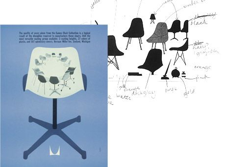 Early advertisement for Eames Molded Plastic chairs