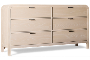 Drake 6 Drawer Dresser - Wire Brushed Wood - Felt-Lined Top Drawers - Art Deco Design