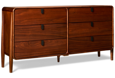 Carlos 6 Drawer Dresser - Mid-Century Modern Design - Rectangular Waterfall Top - Integrated Cylindrical Legs