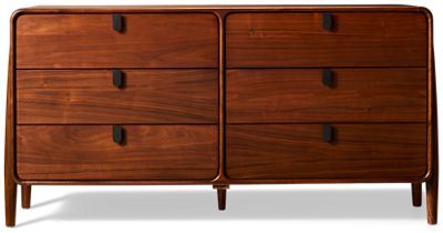 Carlos 6 Drawer Dresser - Mid-Century Modern Design - Rectangular Waterfall Top - Integrated Cylindrical Legs