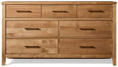 Pure Maple 7 Drawer Dresser - Solid American Maple - Black Nickel Accents - Graceful Long Wooden Pulls