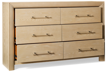 Sunrise 6 Drawer Dresser - Cedar-Lined Bottom Drawers - Fluted Resin Drawer Fronts - Acrylic Handles with Nickel Accents - Modern Art Deco Style