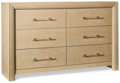 Sunrise 6 Drawer Dresser - Cedar-Lined Bottom Drawers - Fluted Resin Drawer Fronts - Acrylic Handles with Nickel Accents - Modern Art Deco Style