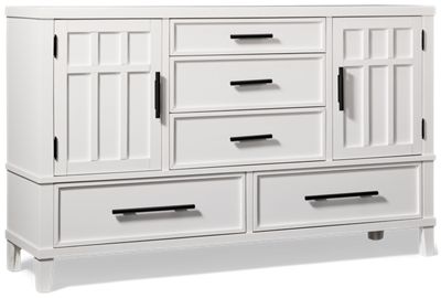Snowbound 5 Drawer Dresser - 2 Doors - Solid Asian Hardwood - Cedar-Lined Bottom Drawers - Mineral Black Hardware - Modern Farmhouse Storage