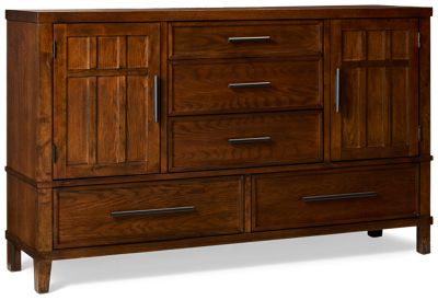 Amber Lane 5 Drawer Dresser - 2 Arts & Crafts Style Doors - Cedar-Lined Bottom Drawers - Mineral Black Hardware - Traditional Elegance