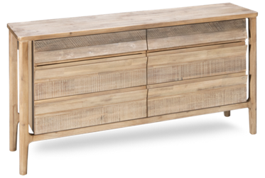 Ellis 6 Drawer Dresser - Textured Drawer Fronts - Planked Wood Details - Tall Sculpted Legs - Solid Asian Hardwood and Veneers