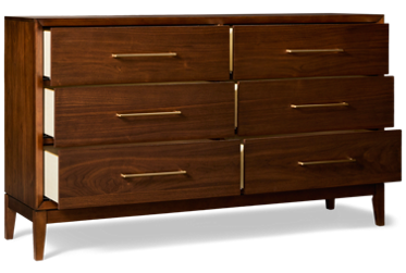 Jasper 6 Drawer Dresser - Rich Walnut Finish - Soft-Close Drawers - Champagne Bronze Hardware