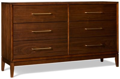 Jasper 6 Drawer Dresser - Rich Walnut Finish - Soft-Close Drawers - Champagne Bronze Hardware