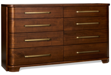 Delia 8 Drawer Dresser - Mid-Century Modern - Long Brushed Brass Pulls - Felt-Lined Top Drawers - Cedar-Lined Bottom Drawers