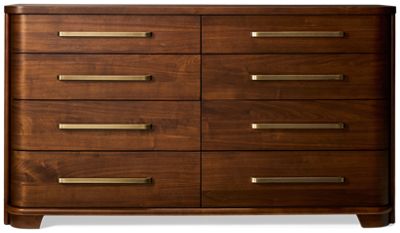 Delia 8 Drawer Dresser - Mid-Century Modern - Long Brushed Brass Pulls - Felt-Lined Top Drawers - Cedar-Lined Bottom Drawers
