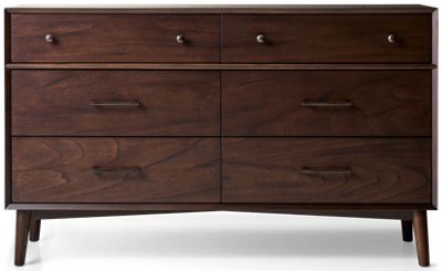 American Modern 6 Drawer Dresser - Felt-Lined Top Drawers - Wood Grain Finish - Mid-Century Modern Storage