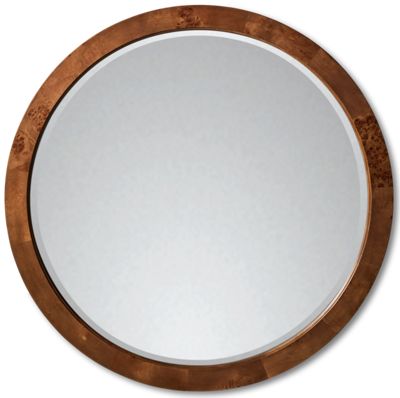Manhattan Valley Round Mirror - Mappa Burl Wood Frame - Elegant Bedroom Mirror
