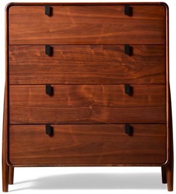 Carlos 4 Drawer High Chest - Mid-Century Modern Design - Rectangular Waterfall Top - Integrated Cylindrical Legs