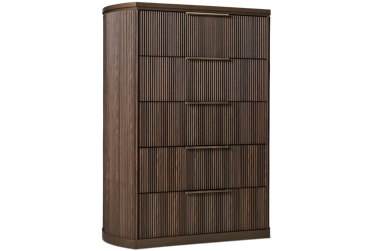 Sadie 5 Drawer Chest - Fluted Design - Felt-Lined Top Drawer - Curved Sides - Plinth Base - Modern Style