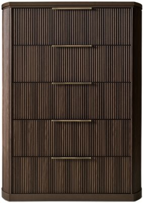 Sadie 5 Drawer Chest - Fluted Design - Felt-Lined Top Drawer - Curved Sides - Plinth Base - Modern Style