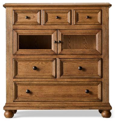 Country Living Chest - 2 Glass Doors - 6 Drawers - Cast Iron Knobs - Traditional Style - Molded Details