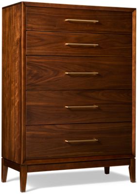 Jasper 5 Drawer Chest - Rich Walnut Finish - Soft-Close Drawers - Champagne Bronze Hardware