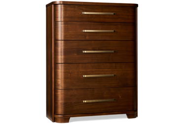 Delia 5 Drawer Chest - Mid-Century Modern - Long Brushed Brass Pulls - Felt-Lined Top Drawer - Cedar-Lined Bottom Drawer