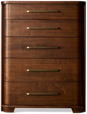 Delia 5 Drawer Chest - Mid-Century Modern - Long Brushed Brass Pulls - Felt-Lined Top Drawer - Cedar-Lined Bottom Drawer
