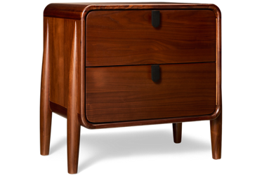 Carlos 2 Drawer Nightstand - Mid-Century Modern Design - Rectangular Waterfall Top - Integrated Cylindrical Legs