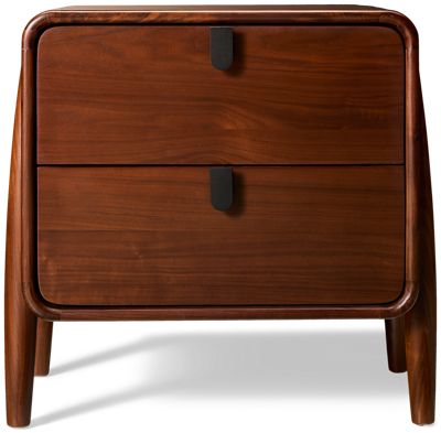 Carlos 2 Drawer Nightstand - Mid-Century Modern Design - Rectangular Waterfall Top - Integrated Cylindrical Legs