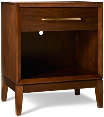 Jasper 1 Drawer Nightstand - Rich Walnut Finish - Soft-Close Felt-Lined Drawer - Champagne Bronze Hardware
