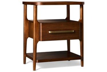 Delia 1 Drawer Nightstand - Mid-Century Modern Style - Rounded Front Corners - Two Open Shelves - Dual USB Charging Ports