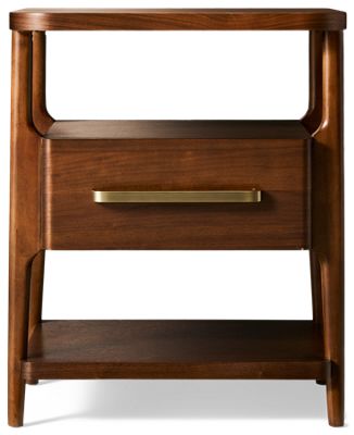 Delia 1 Drawer Nightstand - Mid-Century Modern Style - Rounded Front Corners - Two Open Shelves - Dual USB Charging Ports