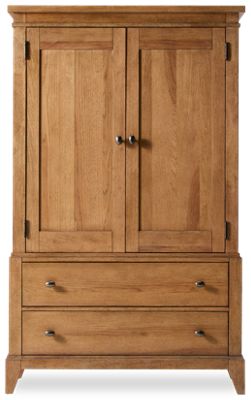 TY Today 2 Door 2 Drawer Armoire - Hickory Veneer Construction - Adjustable Shelving - Cedar-Lined Bottom Drawer - Oiled Bronze Hardware - Contemporary Shaker Style