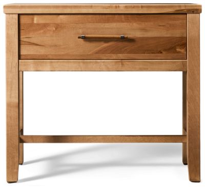 Pure Maple 1 Drawer Bedside Table - Solid American Maple - Black Nickel-Detailed Pull - Trestle Base