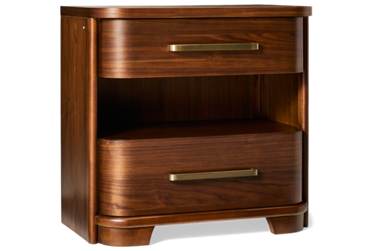 Delia 2 Drawer Nightstand - Mid-Century Modern Style - Dual USB Charging Ports - Long Metal Pulls - Middle Shelf with Nightlight