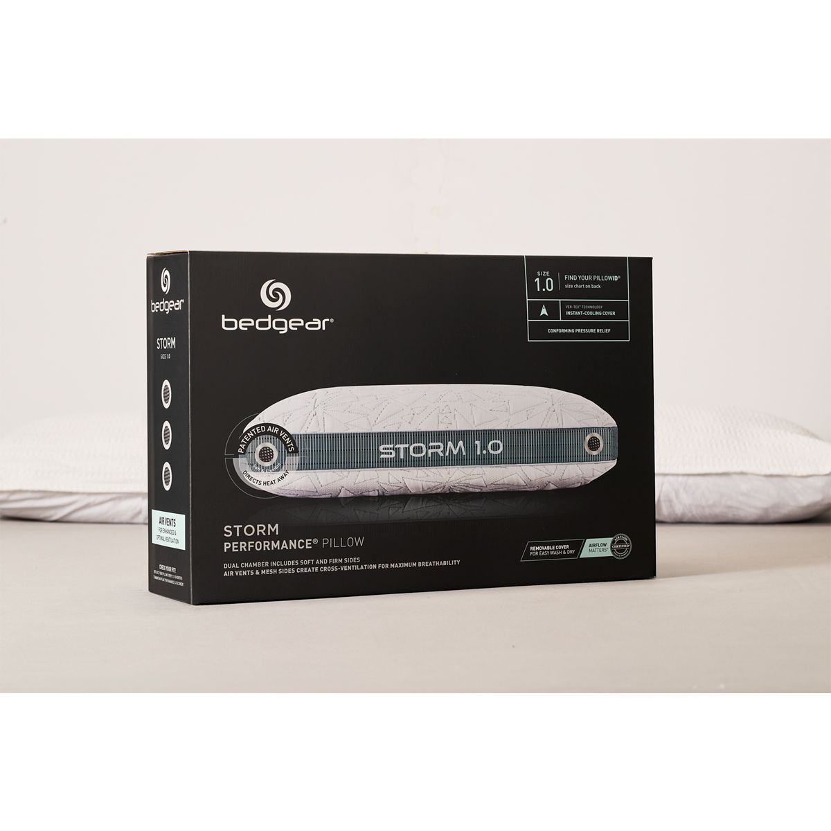 BEDGEAR® Storm 1.0 Pillow - Cool-Touch Cover - Air-X® Vent Technology - Washable Cover - Gel Memory React™ Foam for Pressure Relief - Dual-Sided Construction