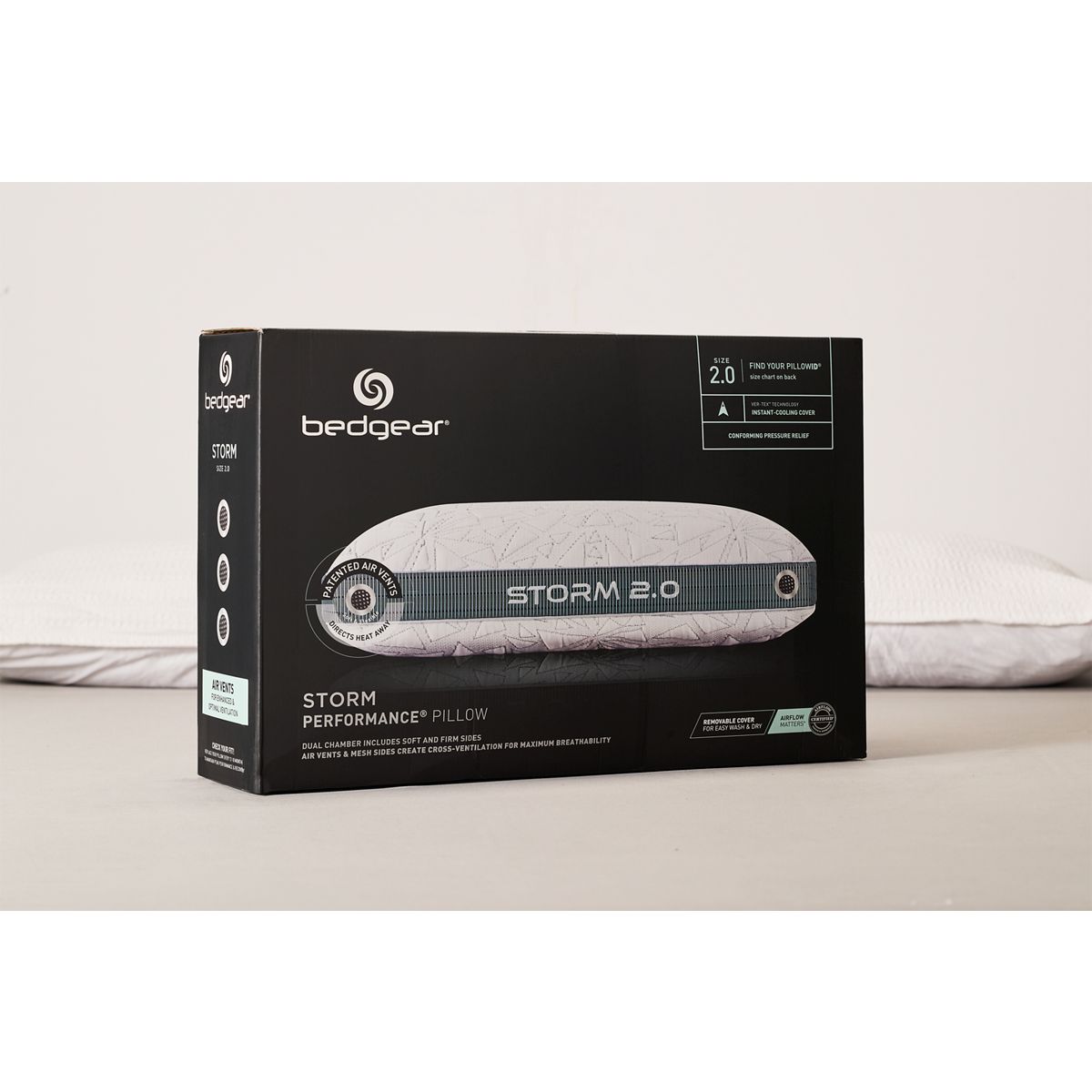 BEDGEAR® Storm 2.0 Pillow - Cool-Touch Cover - Air-X® Vent Technology - Washable Cover - Gel Memory React™ Foam for Pressure Relief - Dual-Sided Construction