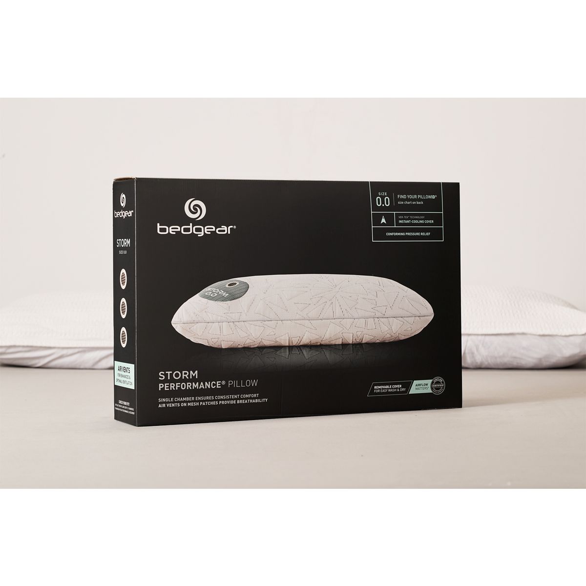 BEDGEAR® Storm 0.0 Pillow - Cool-Touch Cover - Air-X® Vent Technology - Gel Memory React™ Foam for Pressure Relief - Optimal Support for Stomach Sleepers