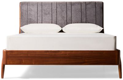 Carlos Queen Upholstered Bed - Stylish Upholstered Headboard - Sleek Wooden Platform Frame - Integrated Tapered Legs