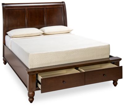 Cambridge Queen Sleigh Platform Storage Bed - Select Asian Hardwood - Paneled Sleigh Headboard - Two Footboard Drawers - Classic Design