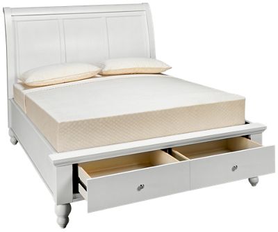 Cambridge Queen Sleigh Platform Storage Bed - Select Asian Hardwood - Paneled Sleigh Headboard - Two Footboard Drawers - Classic Design