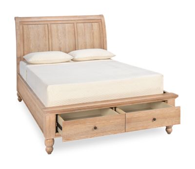 Cambridge Queen Sleigh Platform Storage Bed - Select Asian Hardwood - Paneled Sleigh Headboard - Two Footboard Drawers - Classic Design
