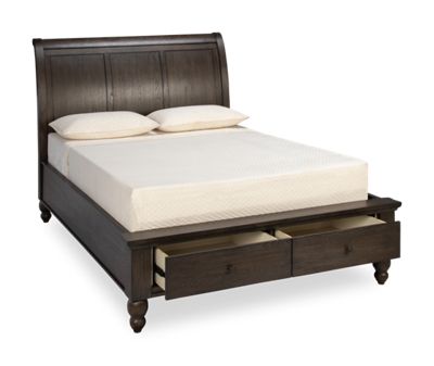 Cambridge Queen Sleigh Platform Storage Bed - Select Asian Hardwood - Paneled Sleigh Headboard - Two Footboard Drawers - Classic Design