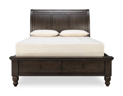 Cambridge Queen Sleigh Platform Storage Bed - Select Asian Hardwood - Paneled Sleigh Headboard - Two Footboard Drawers - Classic Design