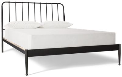 Dokken Queen Metal Bed - Sleek Matte Black - Spindle Headboard with Rounded Corners - Chic Farmhouse