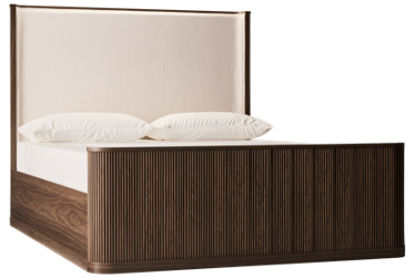 Sadie Queen Upholstered Bed - White Fabric Headboard - Fluted Footboard - Curved Sides - Modern Style - Chic Comfort