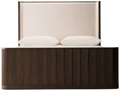 Sadie Queen Upholstered Bed - White Fabric Headboard - Fluted Footboard - Curved Sides - Modern Style - Chic Comfort