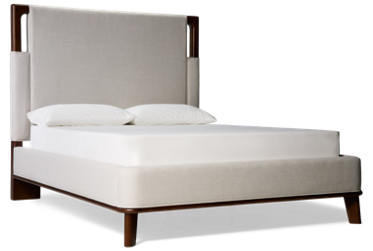 Delia Queen Upholstered Bed - Tall Upholstered Headboard - Exposed Wood Corners