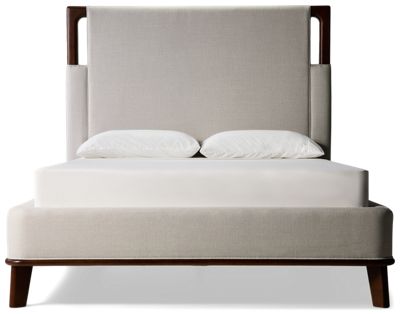 Delia Queen Upholstered Bed - Tall Upholstered Headboard - Exposed Wood Corners
