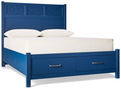 Tide & Timber Queen Storage Bed - Raised Fretwork Headboard - Two Footboard Drawers - Coastal Traditional Style