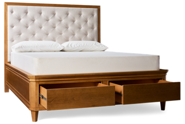 Birchaven Queen Upholstered Storage Bed - Solid Poplar Frame - Two Footboard Drawers - Transitional Elegance