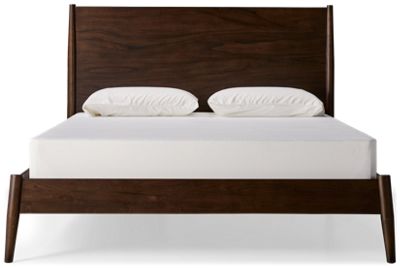 American Modern Queen Bed - High Wood Grain Headboard - Minimalist Profile - Mid-Century Modern Style