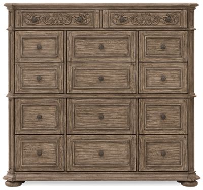 Cardoso 14 Drawer Master Chest - Cedar-Lined Bottom Drawers - Washed Sandstone Finish - Brushed Nickel Hardware - Traditional Elegance